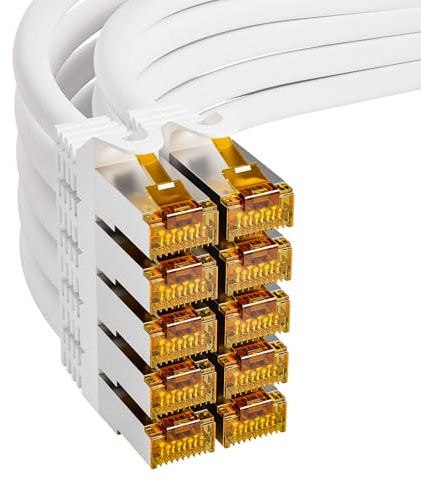 iwillink 10x 1M Patchkabel CAT 7, Lan Kabel CAT 7 Kurz(10Gbps, S/FTP PIMF Schirmung, Kupfer), Kompatibel mit CAT7 CAT6a CAT6 Patchpanel/DSL Switch/Router/Modem - Weiß