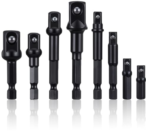 Xindojuz 8 PCS Square Impact Socket Adapter Set, 1/4 3/8 1/2 Drive Adapter, for Hex Impact Driver Power Bits, Automotive DIY, Extension Socket Bits, Handle Nut Driver and Drills (Black)