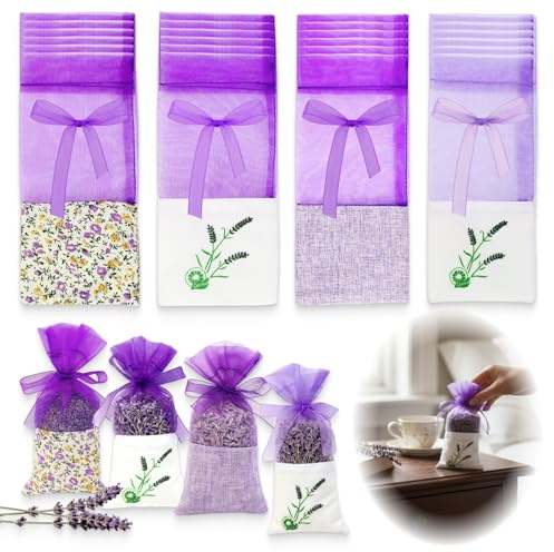 24 Sacs à Lavande vides Sachets en Coton et Gaze Violette avec Cordon de Fermeture pour Lavande, Herbes, épices, Roses, Pot-pourri, Bijoux, Cadeaux et Rangement Maison Pratique