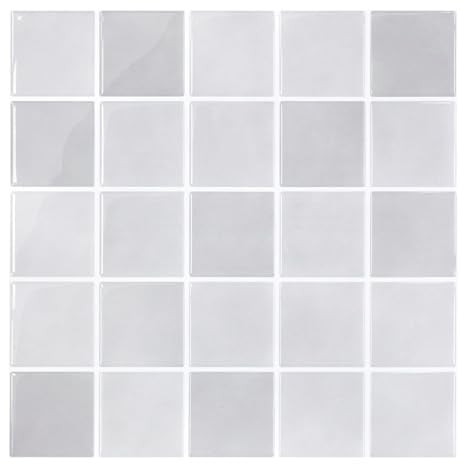 COMSTICKC Più Spessa 3D Piastrelle Adesive Cucina Bagno 10 Pezzi | Grigio Chiaro, Adesivi per Piastrelle Bagno, Murali 3D Cucina Decorativi, Impermeabili, Spessore 2,5 mm, 30,5 x 30,5 cm