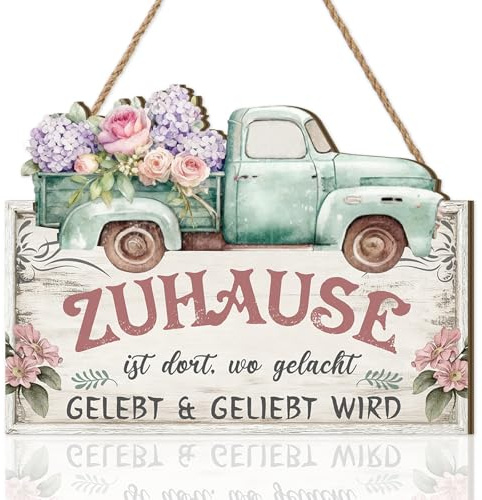 KAIRNE Zuhause Wo Gelacht Wird Vintage Truck Blumen Familie Türschild