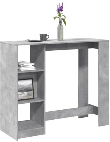 HETFTJN Bartisch Betongrau 124x46x103,5 cm Holzwerkstoff mit 4 Fächern, 80 kg Belastbarkeit, Modernes Design, Robustheit und Langlebigkeit für Küche, Esszimmer, Wohnzimmer und Balkon