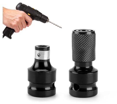 2Stück 1/2 Zoll Bit Adapter,1/2 Auf 1/4 Zoll Akkuschrauber Schlagschrauber Bit Stecknuss Adapter Zubehör Impact Wrench Bits Steckschlüssel Set Vierkant Bithalter Adapt für Sechskant Schlagschraub Bits