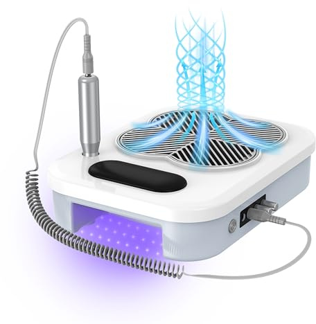 Elektriska nagelfräsar med UV-LED-nagellampa och nageldammutsugning (steglös växellåda): 3-i-1 nageldammsugare för manikyr, pedikyr, polering, akrylgel nagelslipare för salonger och hem