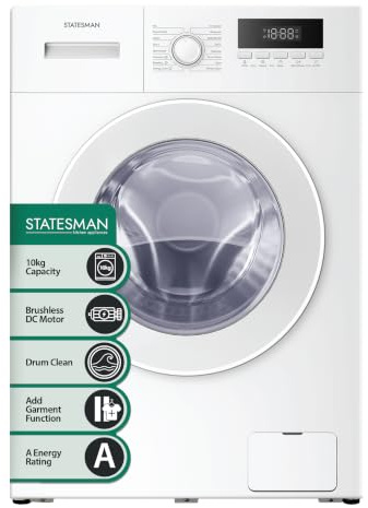 Statesman 1400rpm 1900W Washing Machine, BLDC Motor, Energy Rating A, Quiet Operation, Child Lock, Freestanding Laundry Appliance, White (8, Kilograms)