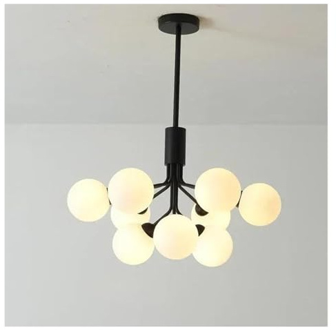 HYSJDMNC Lustres Modernes en Boule de Verre LED lumières Restaurant intérieur électroménager Hall d'hôtel escalier décoratif Lampes de Plafond élégantes Suspension (Noir 9 têtes)
