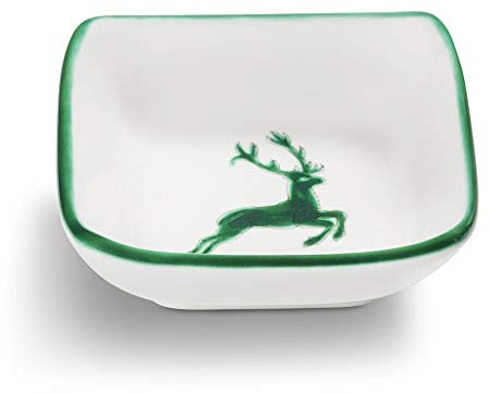 GMUNDNER KERAMIK Schälchen quadratisch Grösse: l= 9 cm x b= 9 cm x h= 3.4 cm grüner Hirsch Geschirr, handgemacht in Österreich