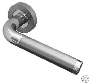 Twin Finish Door Handle Lever on 50mm Rose Polished Chrome / Satin Chrome