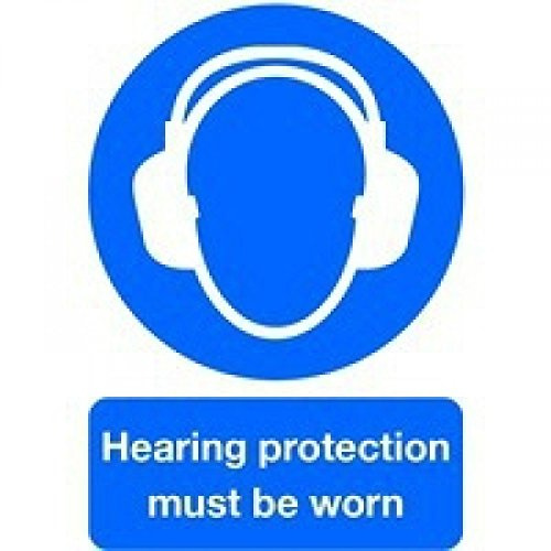 SIGNSLAB MA01950R Safety Sign Hearing Protection Must Be Worn, A4, PVC