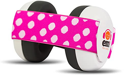 Ems for Kids Casque de protection auditive pour bébé et enfant - Blanc avec rose - Le cache-oreilles original pour bébé - Fabriqué aux États-Unis - Idéal pour les concerts, les festivals de musique, l'avion et plus encore.