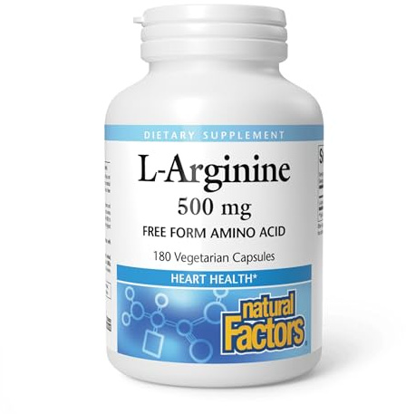 Natural Factors, L-Arginine 500 mg, Supports a Healthy Cardiovascular System, Heart and Muscle Metabolism, 180 capsules (180 servings)