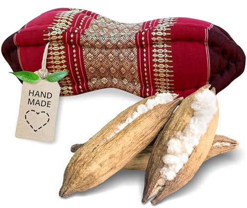 livasia Nackenstützkissen Papayakissen - Ø 13x43cm - Nackenkissen Papayaform, Sofakissen, Lesekissen mit Kapok, Kissen für Garten und Balkon, Reisekissen handgefertigt (Rubinrot)