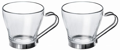 Set of 2 Metal Handle Glass Espresso Cups