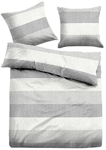 TOM TAILOR 0849790 Bettwäsche Garnitur mit Kopfkissenbezug Melange Flanell Gradual Stripes 1x 135x200 cm + 1x 80x80 cm grey