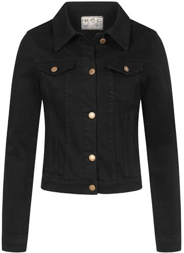 Rock Creek Damen Jeans Jacke Übergangs Jacke Denim Blouson Stretch Kurz Classic Jeansjacken Urban Stonewash D-401 Schwarz XXL