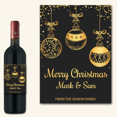 Affiche Prints L198 Personalised Merry Bauble Xmas Crimbo Mulled Wine Gin Whiskey Bottle Custom Label Sticker - Perfect Present!