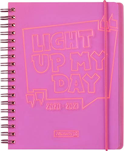 BRUNNEN 1071890071 „Light up“, Wochenkalender/Schülerkalender 2020/2021, 2 Seiten = 1 Woche, Blattgröße 12 x 16 cm, A6, PVC-Einband, pink