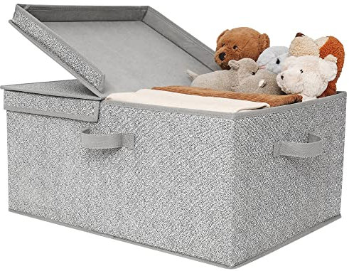 GRANNY SAYS Aufbewahrungsbox Stoff mit Deckel, 1 Stück Grau Stoffkiste mit Deckel Dekorativ, Faltbare Aufbewahrungsbox Stoff, Kleiderschrank Aufbewahrungskorb mit Deckel Groß für Kleidung Spielzeug