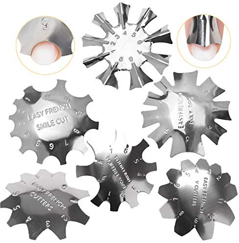 Ziyero 6 Stk/Set French Smile Line Maniküre Kantenschneider Manicure Edge Trimmer Set French Nail Guide Werkzeuge Edelstahl 6 Formen Multi Größen, für DIY, Salon, Schönheitssalon, Nagelanfänger—Silber