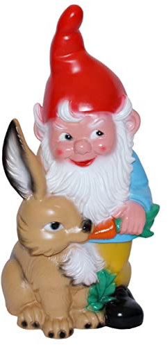 OMÜ Otto Müller Gartenzwerg Figur Zwerg mit Hase und Karotte H 44 cm stehend Gartenfigur aus Kunststoff