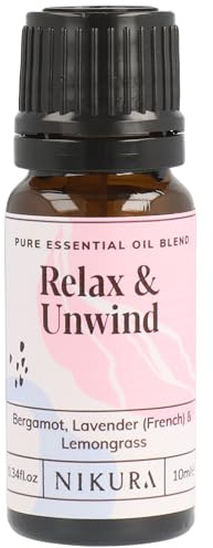 Nikura Relax & Unwind Essential Oil Blend - 10ml | Made from Bergamot, Lavender, Lemongrass | for Relaxation, Aromatherapy, Diffusers, Soap Making, Candle Making | Vegan & UK Made