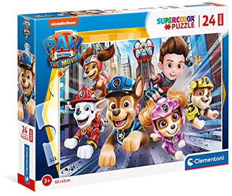 Clementoni 24222 Supercolor Paw Patrol The Movie – 24 Maxi-Teile – Made in Italy Kinder 3 Jahre Cartoon Puzzle, Mehrfarbig, One Size
