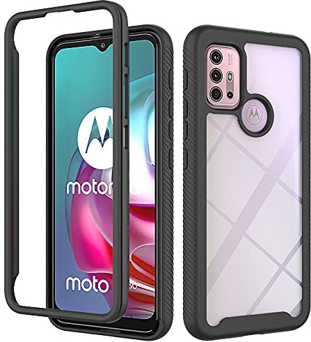 KEYYO Handyhülle für Motorola Moto G10 | G20 | G30, [ TPU + PC 2 in 1 ] Stoßfeste Hülle Klare Smartphone Schutzhülle - Schwarz