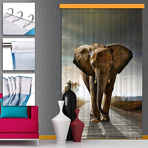 alles-meine.de GmbH Vorhang/Gardine Motiv & Größe frei wählbar Fertigschal - Elefant/Landschaft - Afrika Asien - 140 * 245 cm lang - Blickdicht - Kräuselband - leichte Ve..