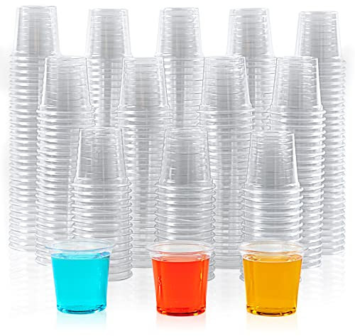Lilymicky 1000 PACK 1 oz Plastic Shot Glasses, 1 Ounce Clear Disposable Party Cups for Vodka, Whiskey, Tequila, Mini Plastic Containers for Sauce, and Sample Tasting