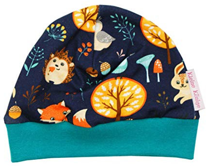 Kleine Könige Mütze Baby Jungen Beanie · Mitwachs-Funktion · Modell Waldtiere Forest Friends Marine, tannengrün · Ökotex 100 Zertifiziert · Größe 45-47