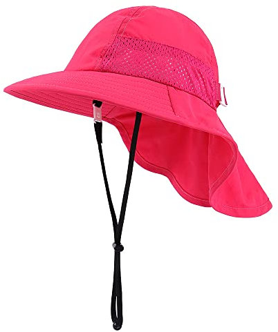 MASOCIO Baby Kinder Sonnenhut Sommermütze Mädchen Mütze Hut 47 48 49 50 1 2 Jahre 12 18 UV Schutz 50 Sonnenmütze Sun Sommer Hat Nackenschutz Sommerhut Alter 6-24 Monate Rosa 2