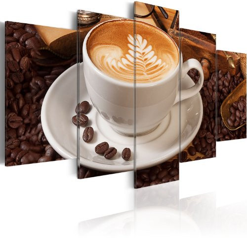 B&D XXL - Wandbilder XXL Kaffee 150x75cm 5 tlg - Wand Deko Leinwand Bilder Groß Wanddeko Wohnzimmer Schlafzimmer Kunstdrucke - Coffee Küche 030207-7