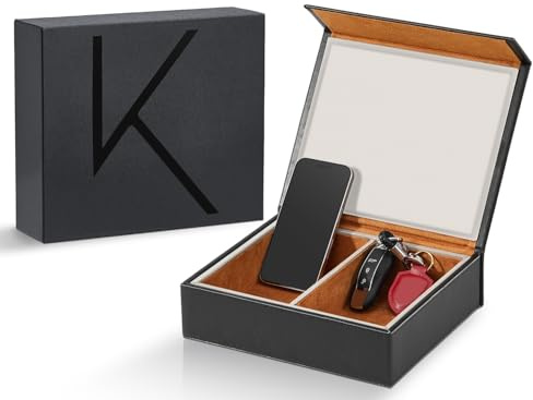 KENARK KK7 PLUS-BK Faraday Box mit 2 Fächern, Großes Design zur Signalabschirmung für Autoschlüssel, Keyless Schutz, Premium Verarbeitung