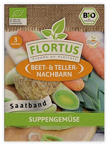 FLORTUS - Suppengrün Saatgut Saatband Mischung - 3 Saatbänder Sorten für Gemüseanbau - Saatgutmischung für Möhren, Porree & Knollensellerie - Pflanzen Samen für die Gemüse Anzucht im Hochbeet & Garten