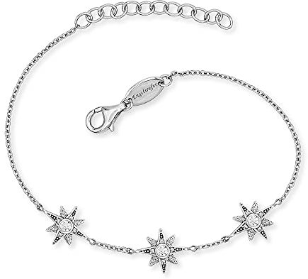 Engelsrufer Damen Armband aus Sterling Silber mit drei Sternen Anhängern - besetzt mit 15 Zirkonia Steinen - Karabinerverschluss - in drei Längen verstellbar