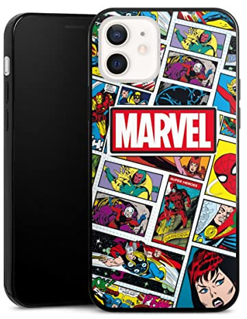 Slim Case extra dünn kompatibel mit Apple iPhone 12 Silikon Handyhülle schwarz Hülle Marvel Comic Muster