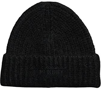 Superdry Damen Essential Beaniemütze mit Rippmuster Schwarz 1SIZE