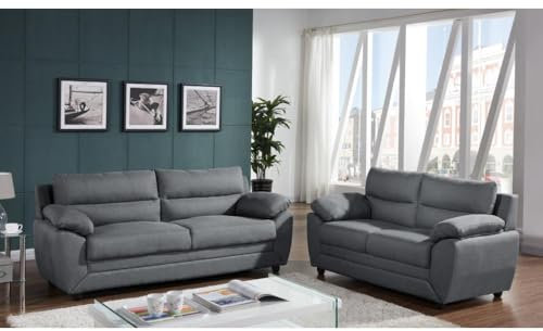 Vente-unique - Canapés 3 Places et 2 Places en Tissu Anthracite Manoa