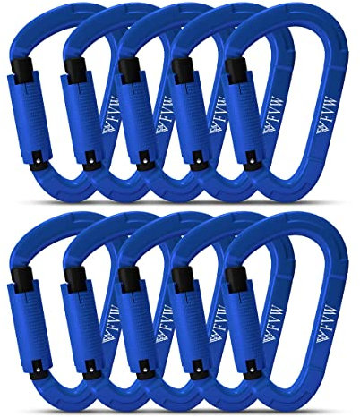 Karabiner Klettern Kletterausrüstung,10 Stück UIAA-Zertifiziert 25KN Auto Locking Kletterkarabiner Clips für Hängematten, Schaukel, Locking Hundeleine und Geschirr, Camping, Wandern & Utility(Blau)