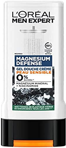 L'Oréal Men Expert - Gel Douche Crème Hypoallergénique pour Homme - Hydrate & Nettoie - Enrichi en Magnésium Minéral - Pour Peaux Sensibles - Magnesium Defense - 300 ml - Lot de 6