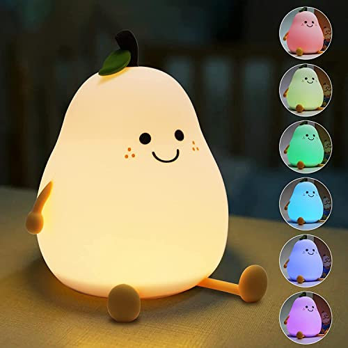 Niedliches Nachtlicht Wiederaufladbar mit 7 Farben und Timer, Kinder Birne Nachtlicht für Kleinkind Baby Weihnachtsgeschenke, Touch Portable LED Silikon Lampe für Kinderzimmer