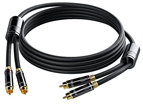 HiFind RCA Cable 4 Ft (Real Hi-Fi Sound-Silver Plated Copper- Spring SR-Shielded) 2 RCA Male to 2 RCA Male Stereo Audio Cable, Gold Plated, Copper Shell, Braided RCA Cord for Home Theater Speakers