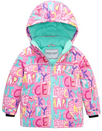 Mädchen Wasserdichte Skijacke mit Kapuze Winddichte Fleece Schneejacke Kinder Outdoor Bergsteigen Trekking Regenjacke Ski Winterjacke Schnee Snowboard Wintersport Softshell Mäntel Rosa Neon Pink 122