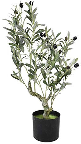 Dekorativer Baum, gefälschter Olivenbaum, Vinyl-Blumentopf, lebensecht, gefälschter Kunststoff, für drinnen und draußen, Grün, Zuhause, Büro, künstliche Pflanzen/60 cm Olivenbaum (60 cm Olivenbaum)