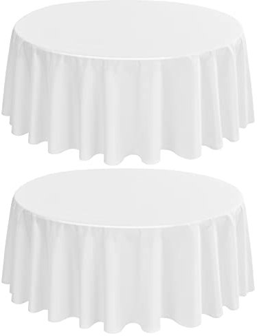 2-Pack Runde Tischdecke 229 cm Weiße Polyester Tischdecke für runden Tisch, Premium Fleck und faltenfreie waschbare Gewebe Tischdecke für Hochzeitsfeier Bankett Restaurant Empfang