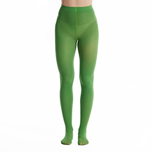 Frola Collants opaques 40D pour femmes, collants doux et soyeux de couleur unie avec pieds,Vert trèfle,L-XL