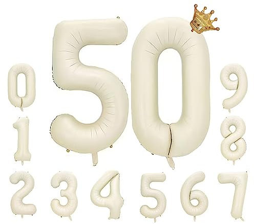 Foil Luftballon 50 Helium Folienballon Zahlen Ballon XXL Folien Milchig Weiß Ballon 50 Geburtstag 100cm/40inch