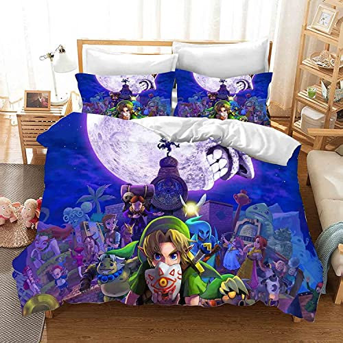 FIKUP Zelda Bettwäsche-Sets Mit Kissenbezug,Kinderbettwäsche Microfaser 3D Bettwäsche,Bettbezug+Kissenbezug 80x80cm,bettwäsche Jungen (E,155x220/80x80cm)