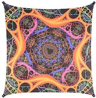 PSYWORK Schwarzlicht Segel Spandex | Fractal Dimensions | 2,25 x 2,25m | UV-aktiv | fluoreszierend | Wandtuch Wandbehang Stoff Neon Deko Party Tuch Tapestry Poster Psy Goa