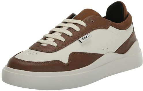 HUGO Men's Blake Cupsole Smooth Sneakers, Coffee/Oat, 6 UK